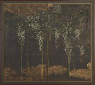 Blossoming Wisteria on a Bamboo Trellis by Kano Eitoku